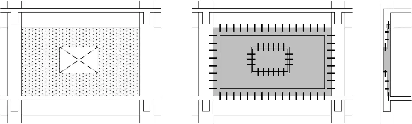 （d） 壁の増打ちと開口閉塞の併用